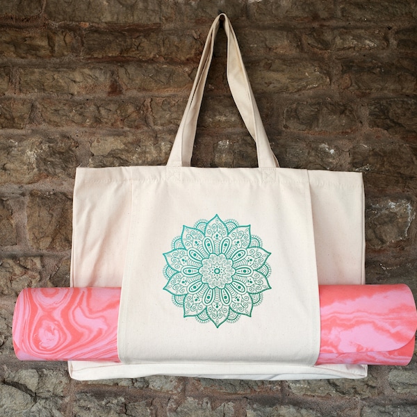 Mandala Yoga Tote Bag - Watercolour, Pressed Flowers, Water Colour, Grasses, Watercolor Illustration Totes, Mat, Gym, Sports