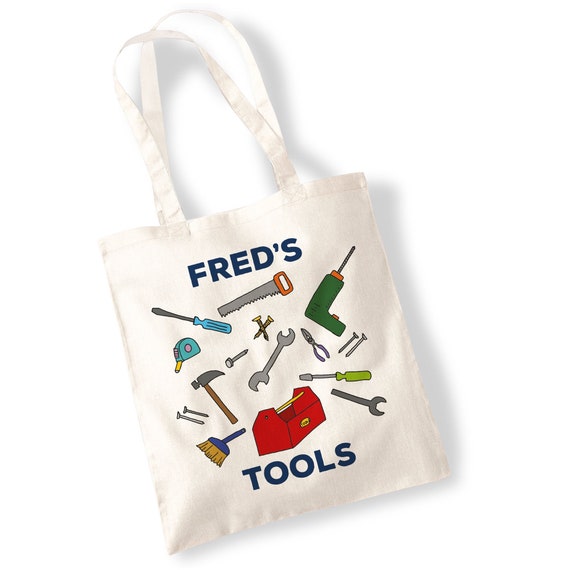 Custom Name Tool Bag Perfect present for a DIY Kids School Builder Electrician Personalisable Personalised Printed Tote Canvas