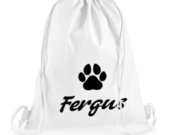 Personalised Dog Backpack 100% Cotton Drawcord Puppy Overnight Bag Custom Name Puppy Gift Day Care Doggy