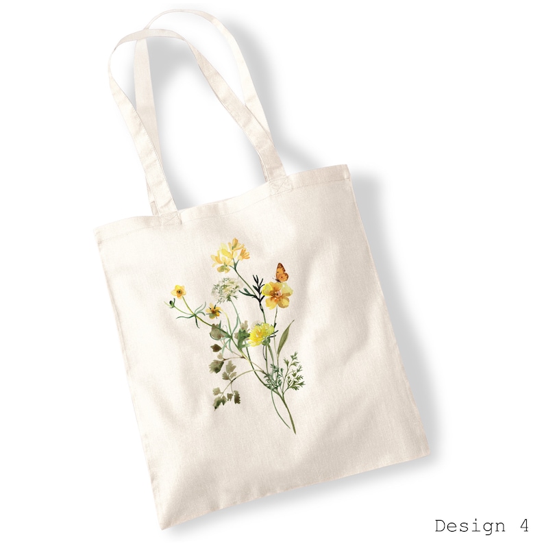Wildflower Bouquet Tote Bags Watercolour, Pressed Flowers, Water Colour, Bunch of Cut, Watercolor Illustration Totes image 4