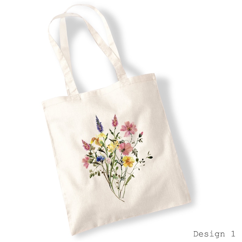 Wildflower Bouquet Tote Bags Watercolour, Pressed Flowers, Water Colour, Bunch of Cut, Watercolor Illustration Totes image 1