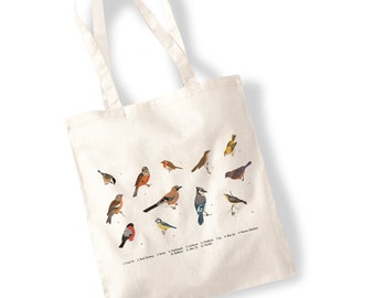 British Garden Bird Tote Bags - Wildlife Ornithology Robin Blue Tit Jay