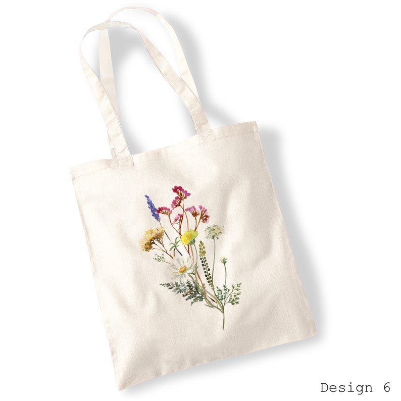 Wildflower Bouquet Tote Bags Watercolour, Pressed Flowers, Water Colour, Bunch of Cut, Watercolor Illustration Totes image 6