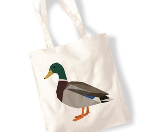 Geometric Mallard Duck Tote Bag Shoulder Bag Shopping Bag - Geometric Illustration, Low Poly, Wild Bird, Illustration, Poultry, Fun Tote Bag