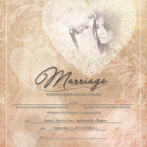 Romantic Heart Vintage, Photo Marriage Certificate, Marriage Certificate, Printable Marriage Certificate, DIY, Wedding Certificate, AAD-RHV2