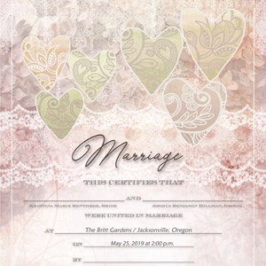 Vintage Hearts, DIY Marriage Certificate, Original Art, Marriage Certificate, Printable Marriage Certificate, Wedding Certificate, AADVH-1