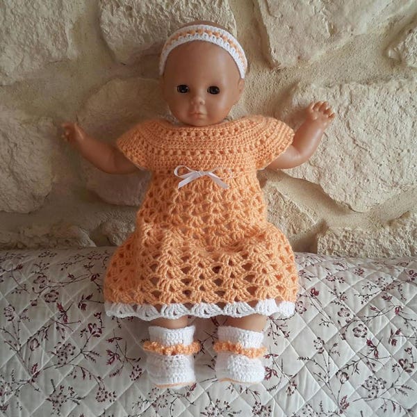 ensemble Robe, chaussons et bandeau  bébé au crochet