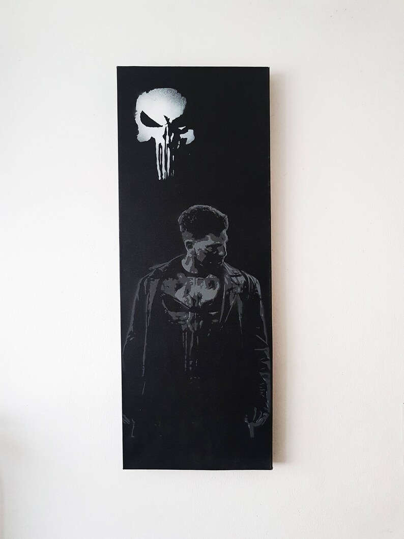 The Punisher spray paint stencil on canvas painting marvel Etsy