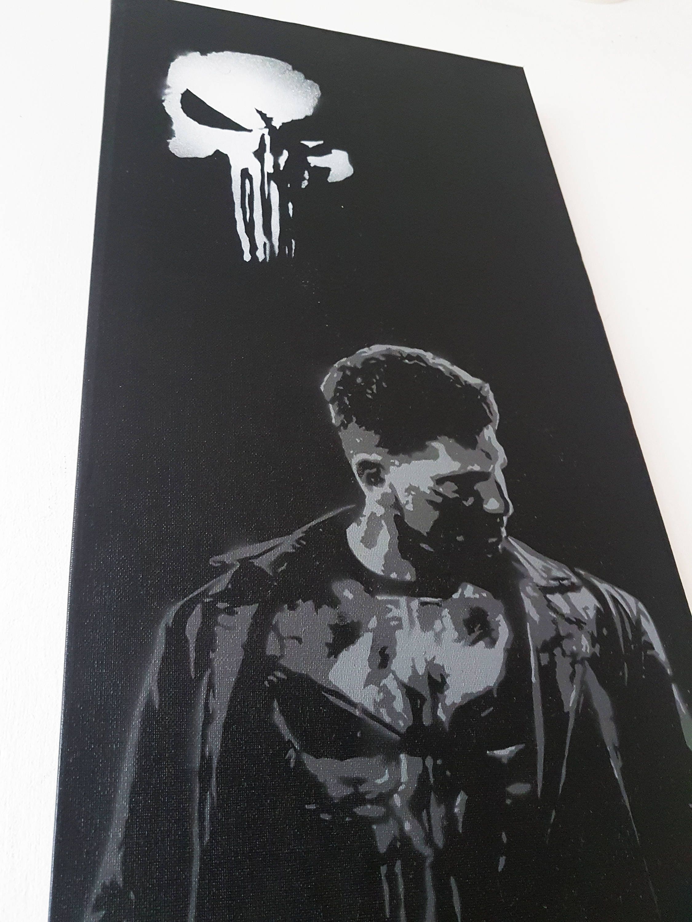 The Punisher spray paint stencil on canvas painting marvel Etsy