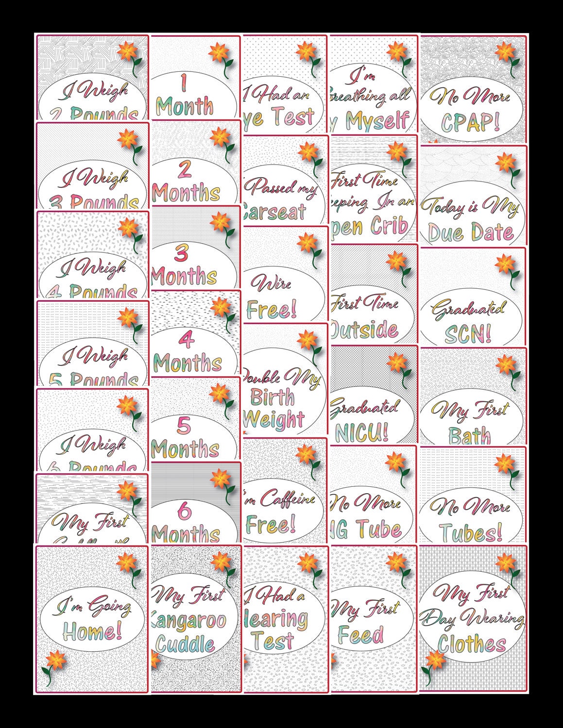 NICU Baby Milestone Cards - Etsy