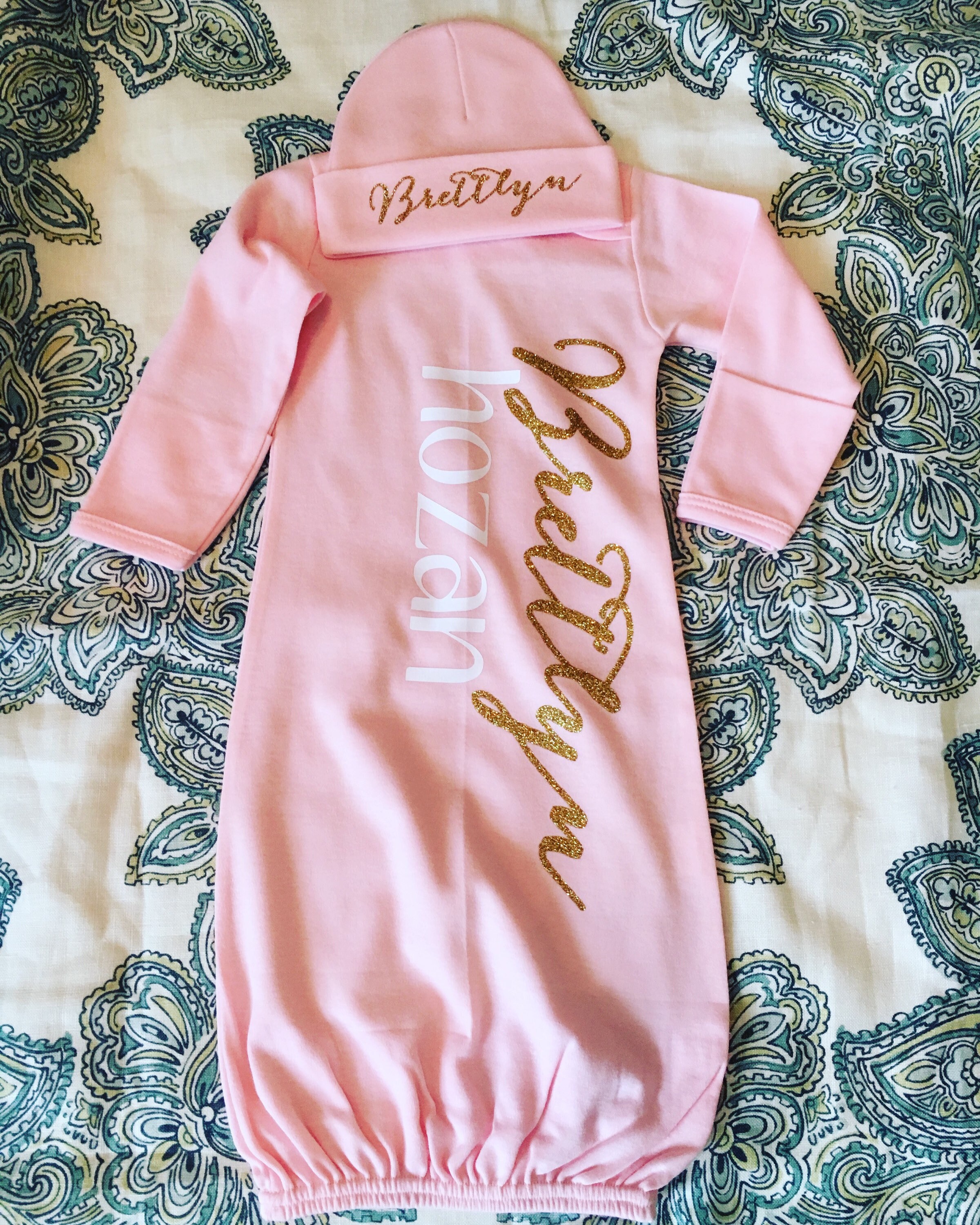 Sleeper Gown and Beanie Set Baby Sleeper Set with Name Baby Etsy