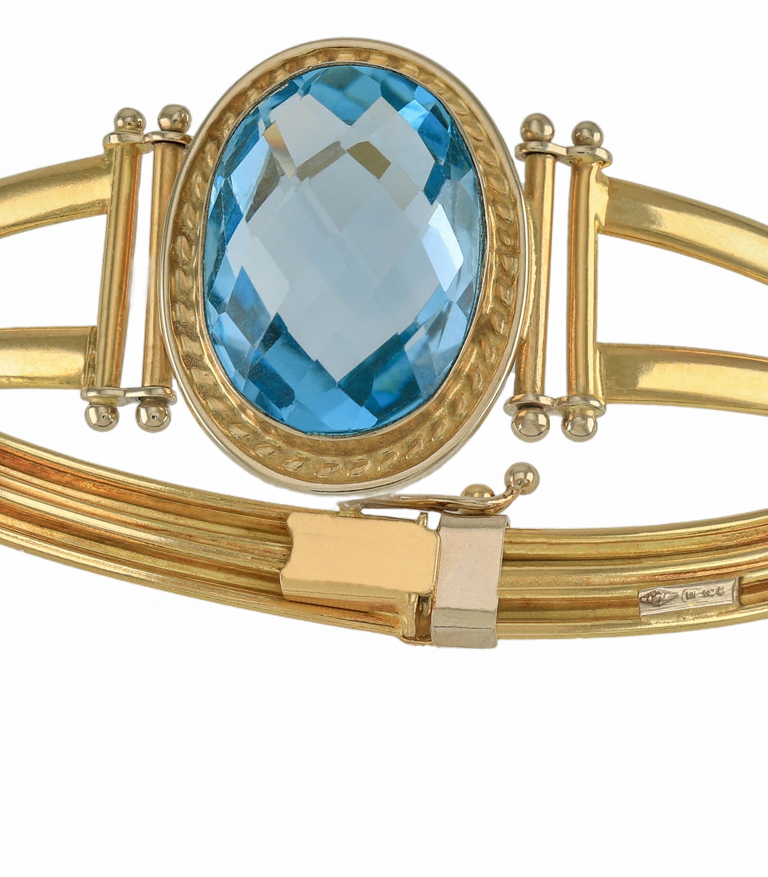 18k Gold Faceted Oval Blue Topaz Bangle Bracelet. | Etsy