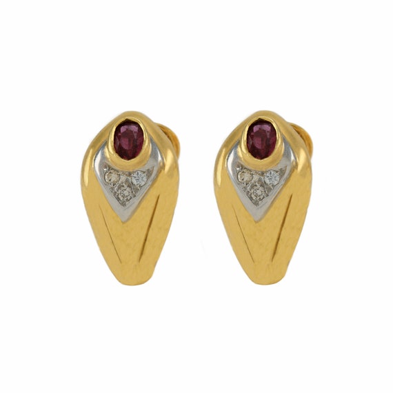 18k Ruby and Diamond Accent Earring - image 3