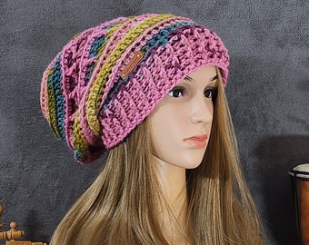 Crocheted Unisex Hat Men or Women Colorful Beanie Hat, Crocheted Beanie Cap Handmade