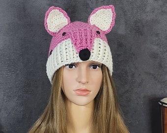 Crochet hat with ears fox hat animal hat, hat FOXY (sizes: children and adults)