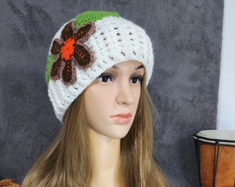 HAT - Handmade Crochet Fashion Crochet Warm Hat with Flower