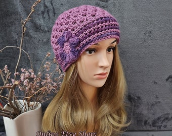 CAP HAT Crochet Women's Boho Accessories Autumn Winter Spring Crochet Hat Hat with Small Flower, Women's Crochet Cap with small Flower