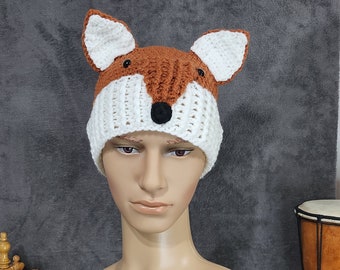 Crochet hat with ears Fox hat Animal hat For head circumference: 52 - 59 cm Unusual hats Now available and ready to ship!