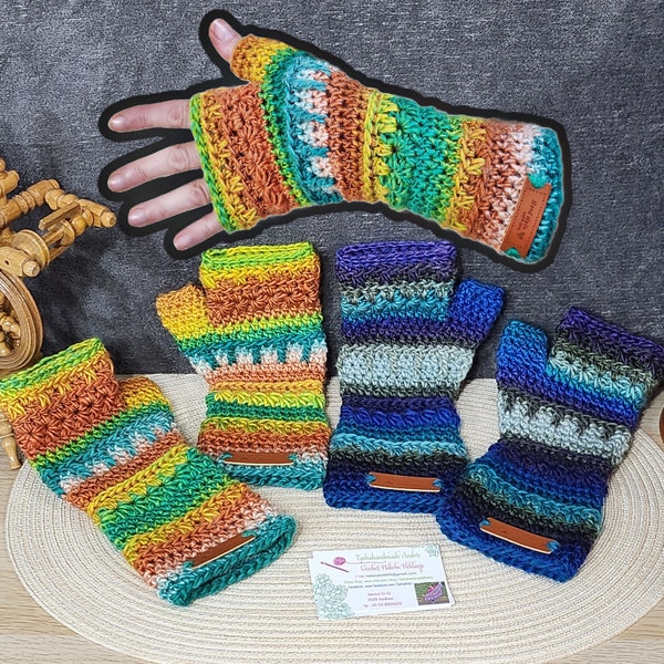 AUF BESTELLUNG!!!  Handgehäkelt Damen Handschuhe Handstulpen mit Daumen Stulpen Armstulpen Handwärmer Fingerlose Handschuhe Winterstulpen