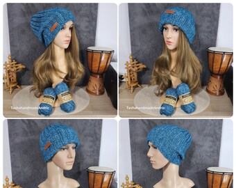 HAT Hand-knitted beanie look hat 78% cotton for women or men