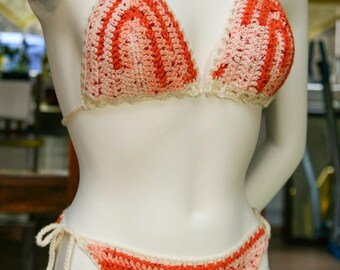 Party Top Fashion Crochet Bikini, Hand Crocheted Sunbathing Bikini M