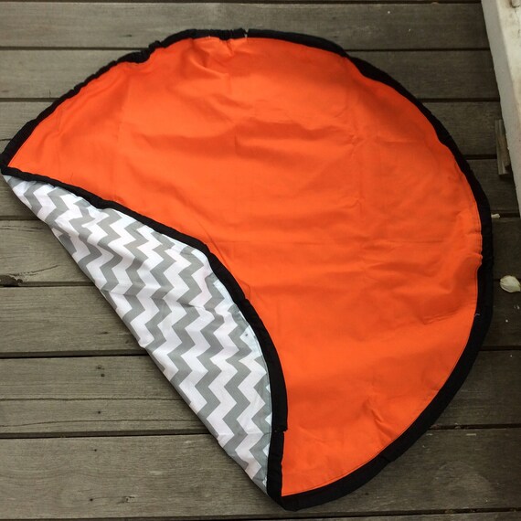 Grey & white chevron with orange and black storage playmat Etsy