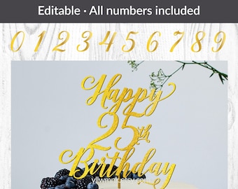 Happy Birthday met cijfers Topper svg | Happy Birthday svg, Birthday Cake Topper SVG, Verjaardag svg, Instant download, Verjaardag SVG bestand