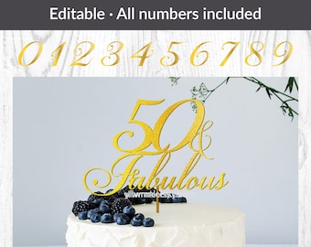 50 and Fabulous Cake Topper, All numbers included SVG | Happy Birthday svg, Birthday Cake Topper SVG, Birthday cake topper instant download
