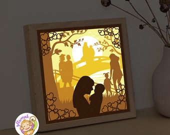 Mothers Day 3D Shadow box Template, Mothers Gift Paper Cut Light Box, Shadowbox card Cricut, Silhouette files, Digital File, SVG (8x8inch)