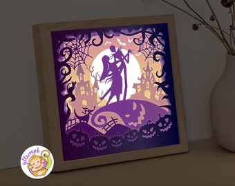Halloween Shadow Box Template, Paper Cut Light Box (8x8 inch, SVG)