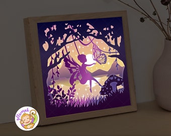 Fairy Butterfly Shadow Box Template, 3D Paper Cut Light Box (SVG Digital File)