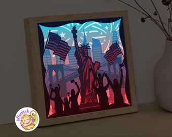 Independence Day 3D Shadow box Template, July 4th Paper Cut Light Box, Cricut svg cutting File DIY, Shadowbox svg paper cut (8x8inch)