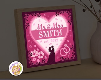 Hochzeit Shadow Box SVG Vorlage, 8 x 8 inch (Digitaler Download)