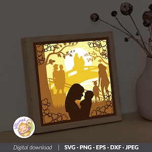 Mothers Day 3D Shadow box Template, Mothers Gift Paper Cut Light Box, Shadowbox card Cricut, Silhouette files, Digital File, SVG (8x8inch)