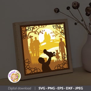 Fathers Day 3D Shadow box Template, Fathers Gift Paper Cut Light Box, Shadowbox card Cricut, Silhouette files, Digital File, SVG (8x8inch)