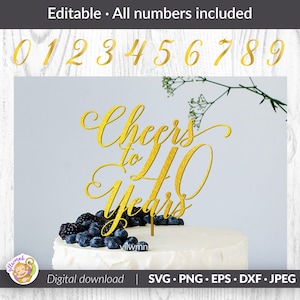 Topper de bolo de aniversário Todos os números incluídos - Felicidades aos 40 anos svg | Feliz aniversário svg, topo de bolo SVG, PNG, DXF download instantâneo