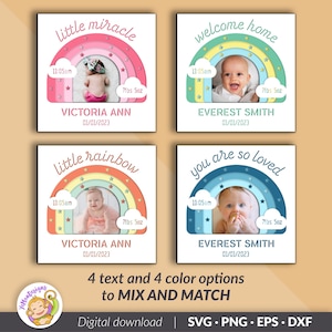 Customizable 3D Rainbow Baby Stats Shadow box SVG, Baby Birth Announcement shadow box, svg cut files for Cricut and Silhouette (8x8inch)