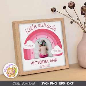 Boîte d’ombre 3D personnalisable Baby Stats SVG, boîte fantôme d’annonce de naissance de bébé, fichiers de coupe svg pour Cricut et Silhouette (8x8inch)