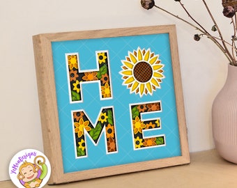 Sunflower Home 3D Shadow Box SVG, Mandala Laser Cut Template (8x8 inch)