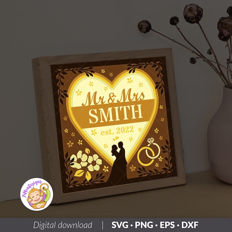 Customizable 3D WEDDING SVG Shadow Box Template Wedding Light - Etsy