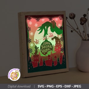 Christmas 3D Shadow box Template, Funny Noel Holiday Paper Cut Light Box, Shadowbox, Cricut cutting files, Digital File, SVG (8x10inch)