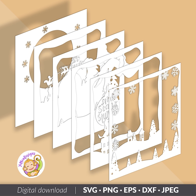 Stole Christmas 3D Shadow box Template, Stink Stank Stunk Paper Cut Light Box, Shadowbox, Cricut cutting files, Digital File, SVG 8x8inch image 7