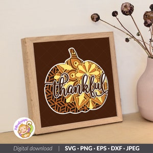 Thankful Pumpkin 3D Shadow box Template, Thanksgiving Multilayer Cardstock SVG, Cricut svg files, Digital Files, Silhouette SVG (8x8inch)