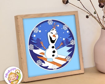 3D Snowman Shadow Box SVG Template, Christmas Winter Scene (Digital Download)