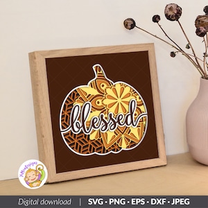 Blessed Pumpkin 3D Shadow box Template, Thanksgiving Multilayer SVG, Cricut cutting files, Digital Files, Silhouette, DXF, SVG (8x8inch)
