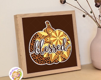 Modello per cornice decorativa a forma di zucca benedetta, SVG per il Giorno del Ringraziamento, arte 3D su carta (file digitali)