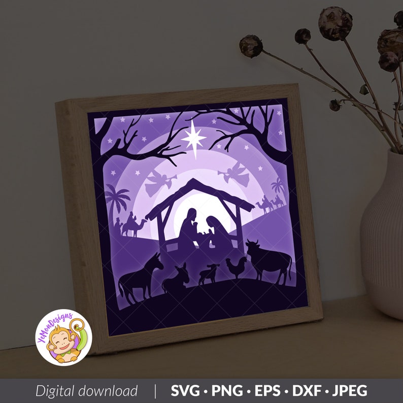 Nativity 3D Shadow Box Template Jesus Birth Paper Cut Light Etsy