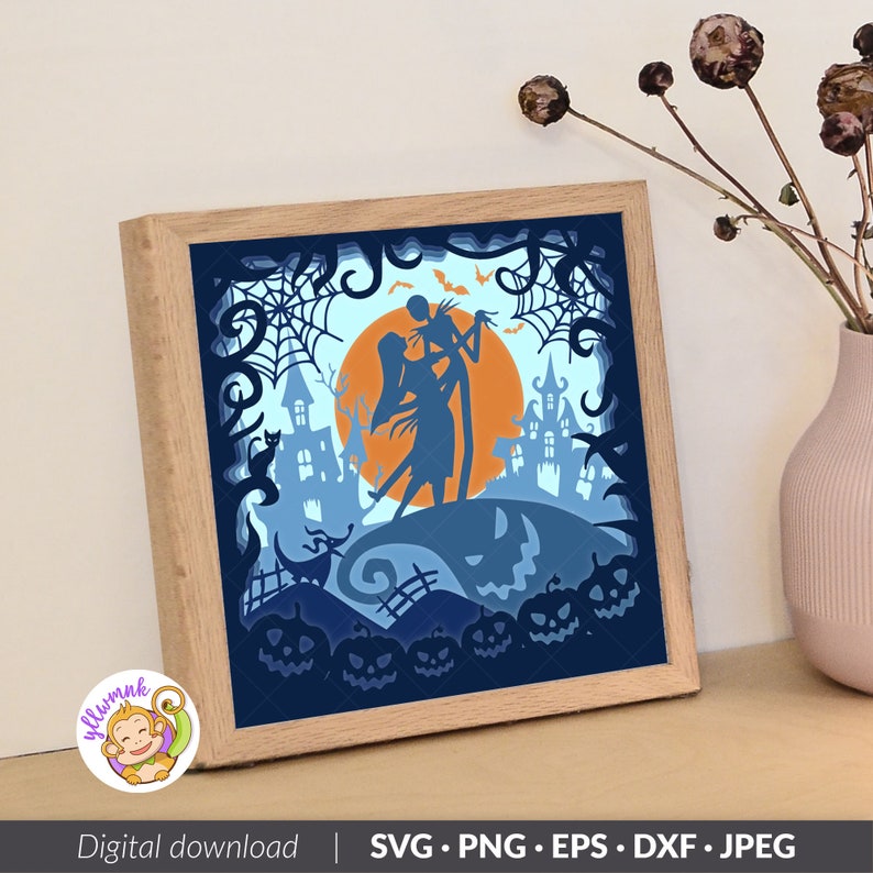 Before Halloween 3D Shadow box Template, Halloween Paper Cut Light Box, Shadowbox, Cricut cutting files, Digital File, SVG 8x8inch image 5