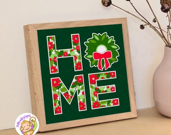 Holiday Home Shadow Box Template, Christmas Wreath SVG (8x8 inch) (Digital Download)