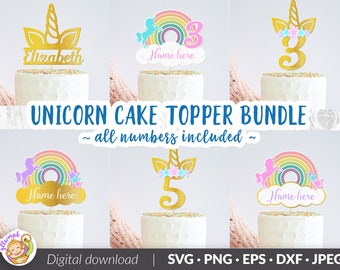 Unicorn Birthday Cake Topper SVG Bundle, All Numbers (Digital Download)